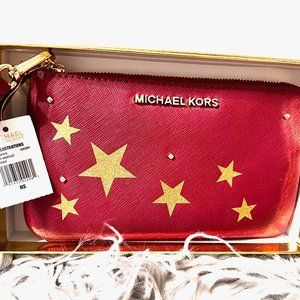 Michael Kors Saffiano Leather Wristlet in Cherry
